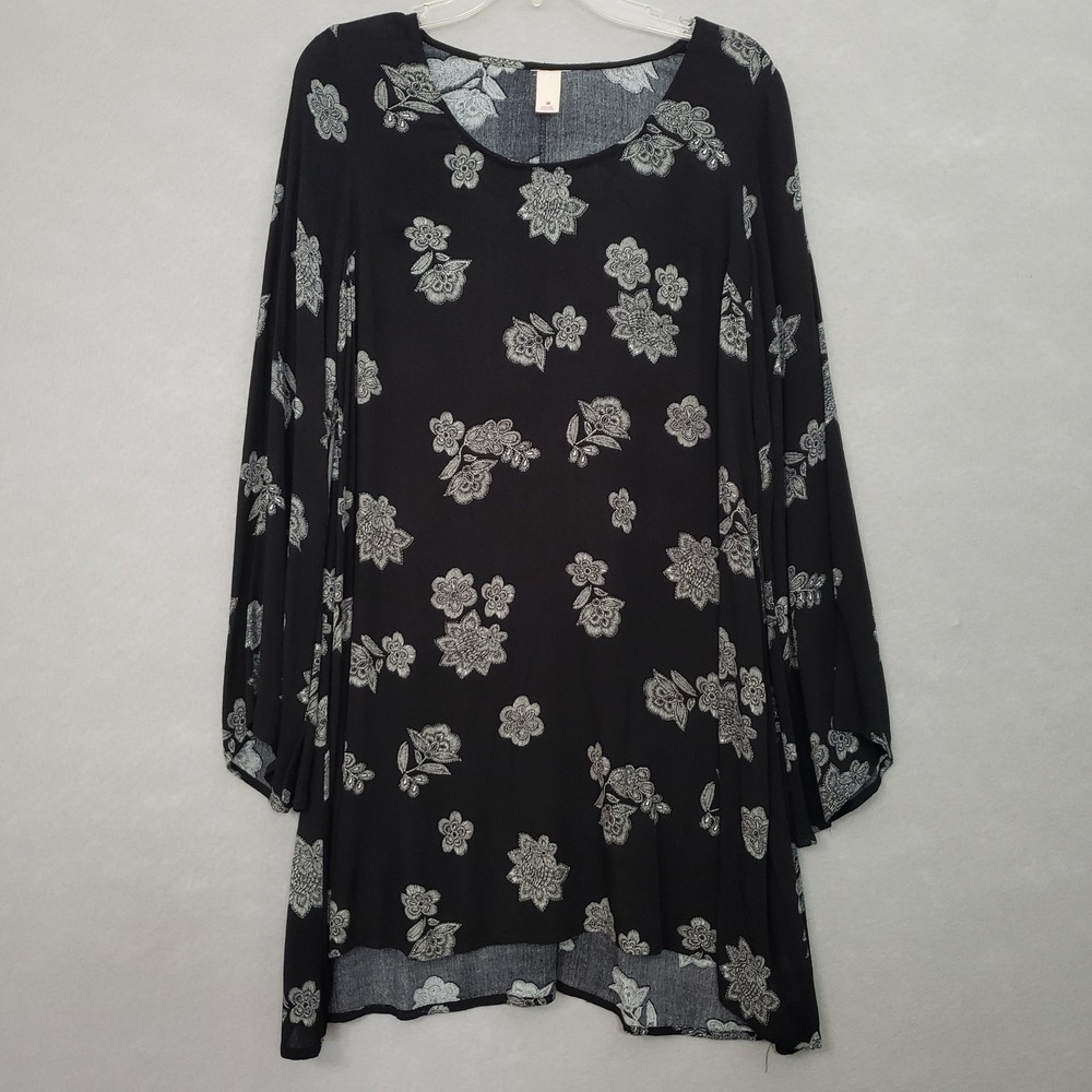 Mossimo‎ Supply Co M Mini Dress Black White Dark Floral Bell Sleeve Whimsigoth